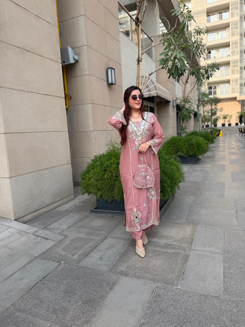 Fiza Mirror Work Kurta Set with Potli