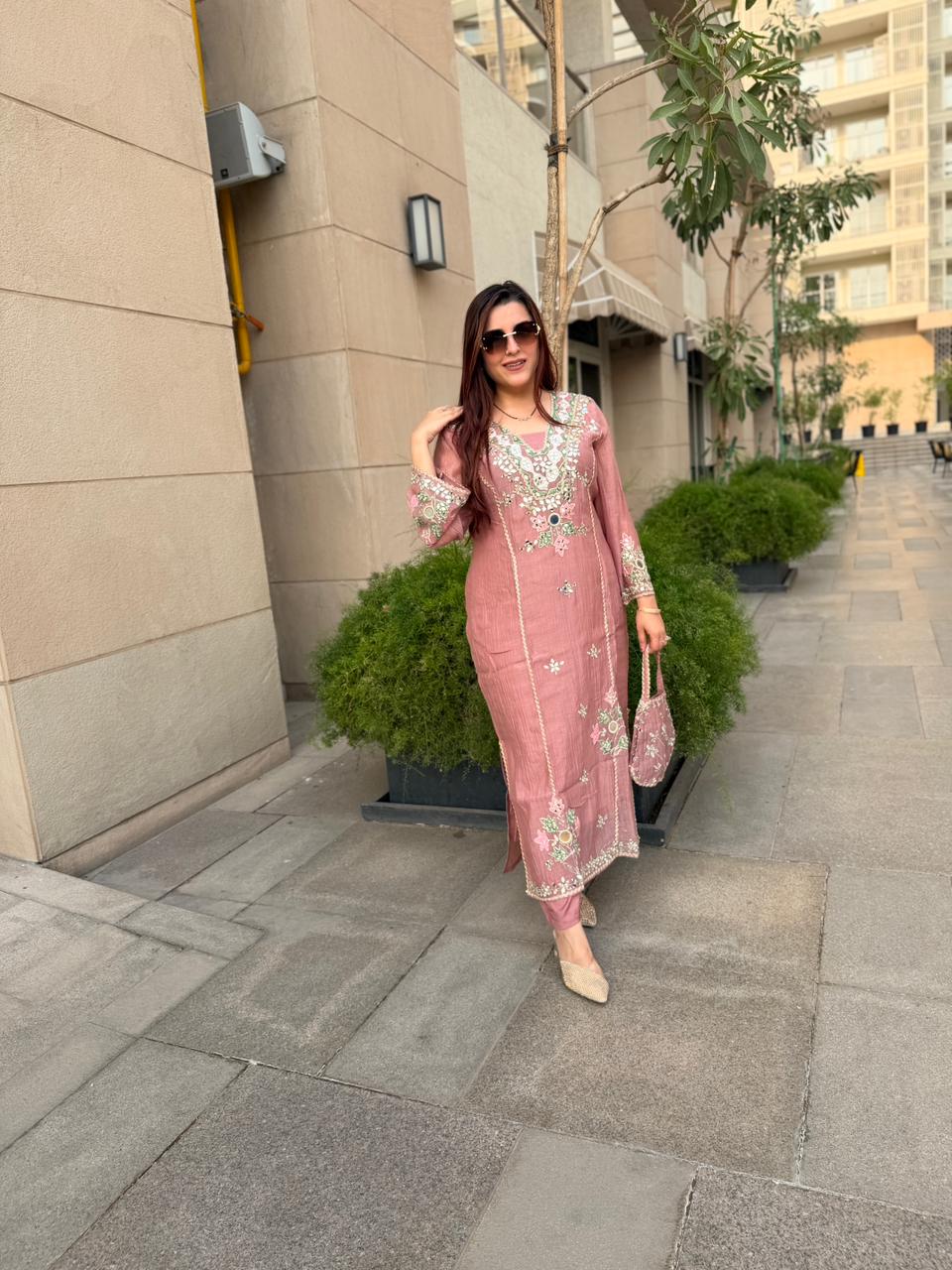 Fiza Mirror Work Kurta Set with Potli