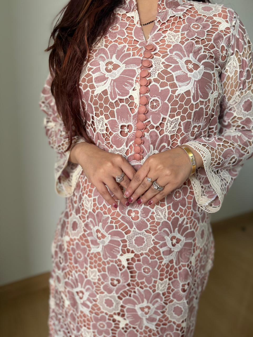 Saffron Lace Elegance Kurta Set