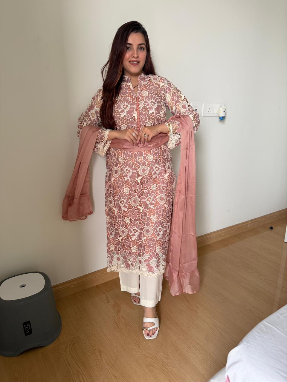 Saffron Lace Elegance Kurta Set