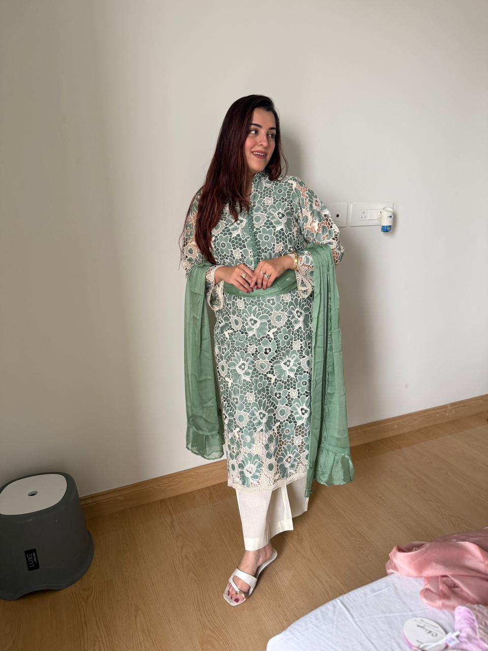 Saffron Lace Elegance Kurta Set