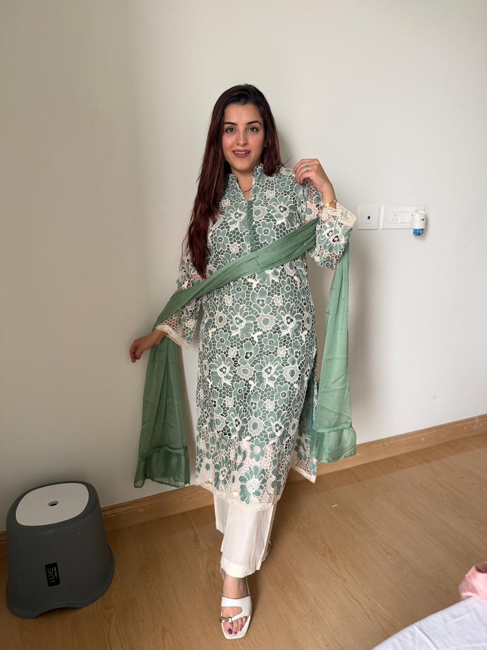Saffron Lace Elegance Kurta Set