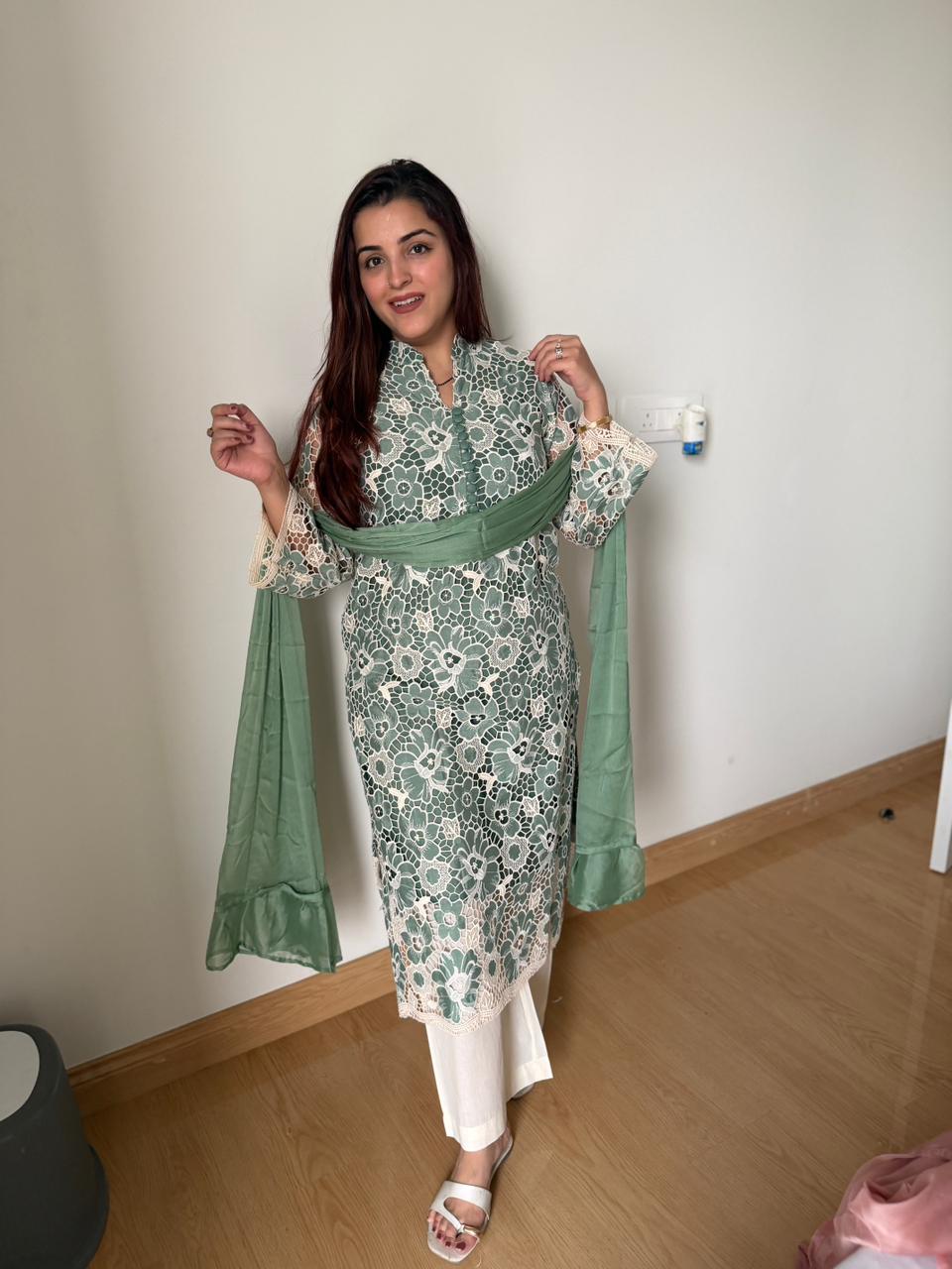 Saffron Lace Elegance Kurta Set