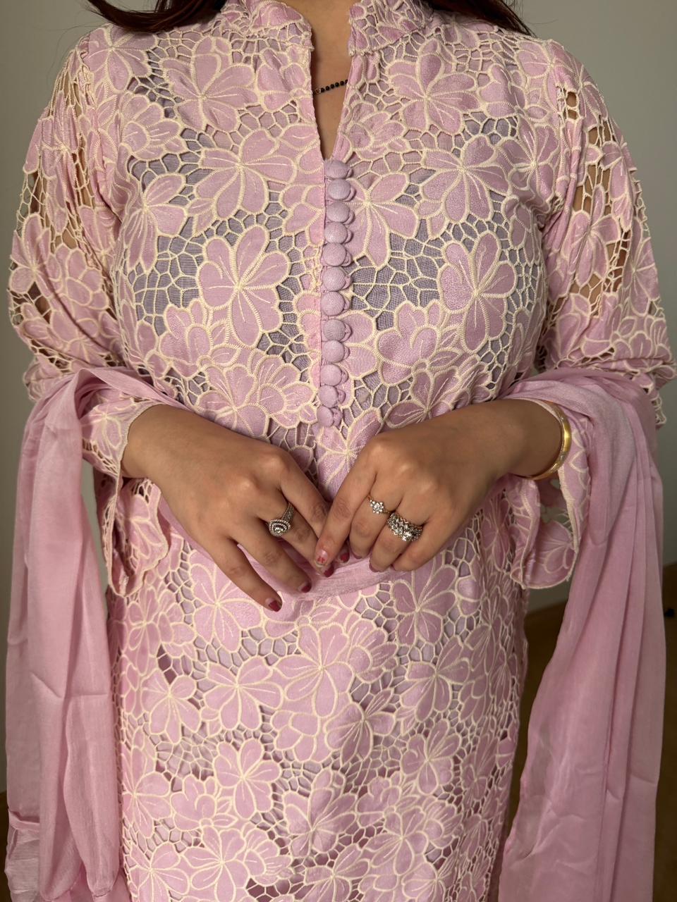 Saffron Lace Elegance Kurta Set