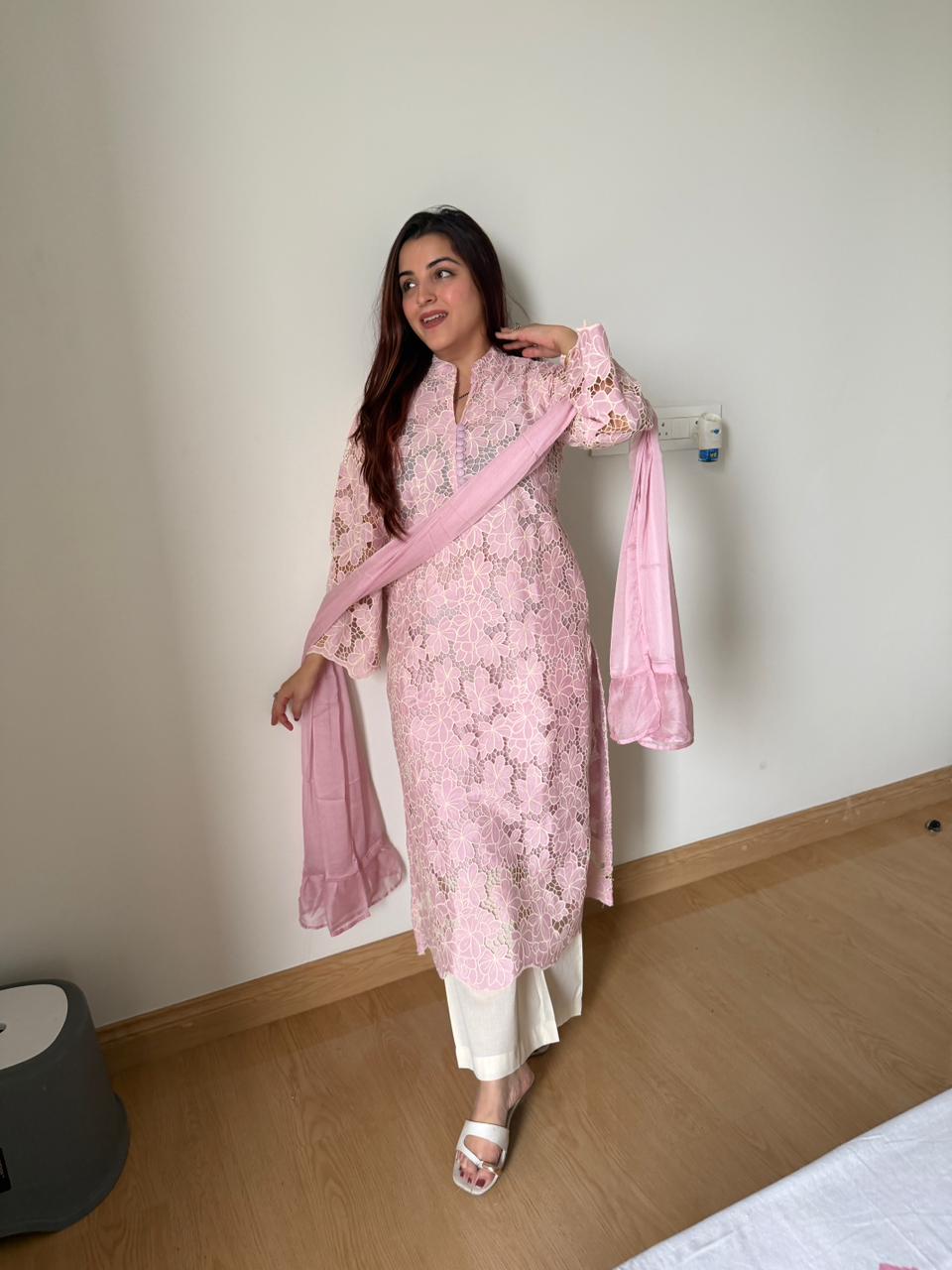 Saffron Lace Elegance Kurta Set