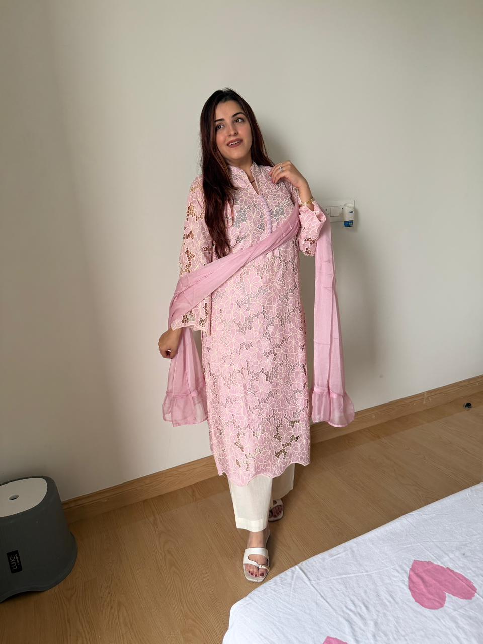 Saffron Lace Elegance Kurta Set