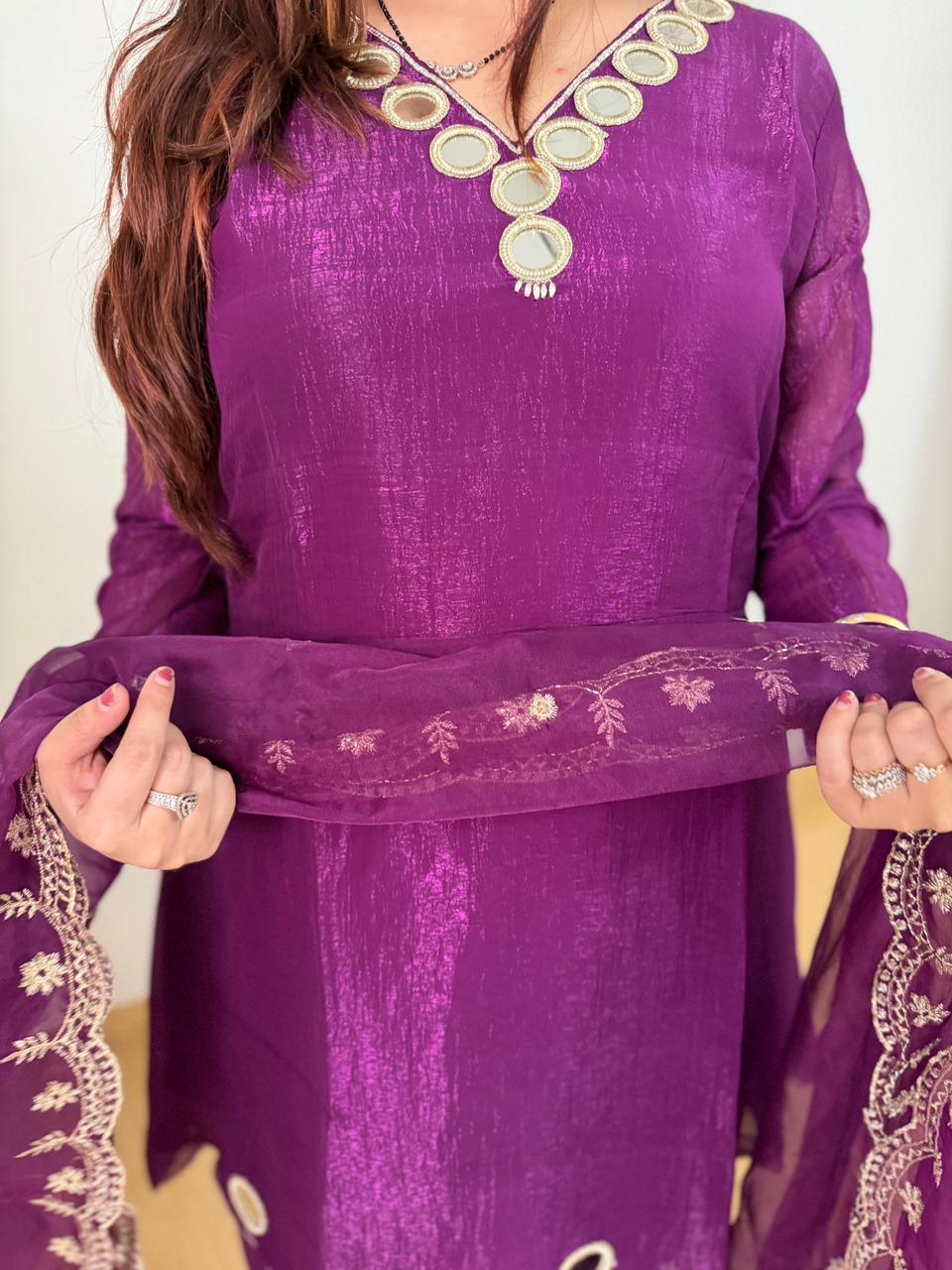 Amethyst Mirror Work Kurta Set