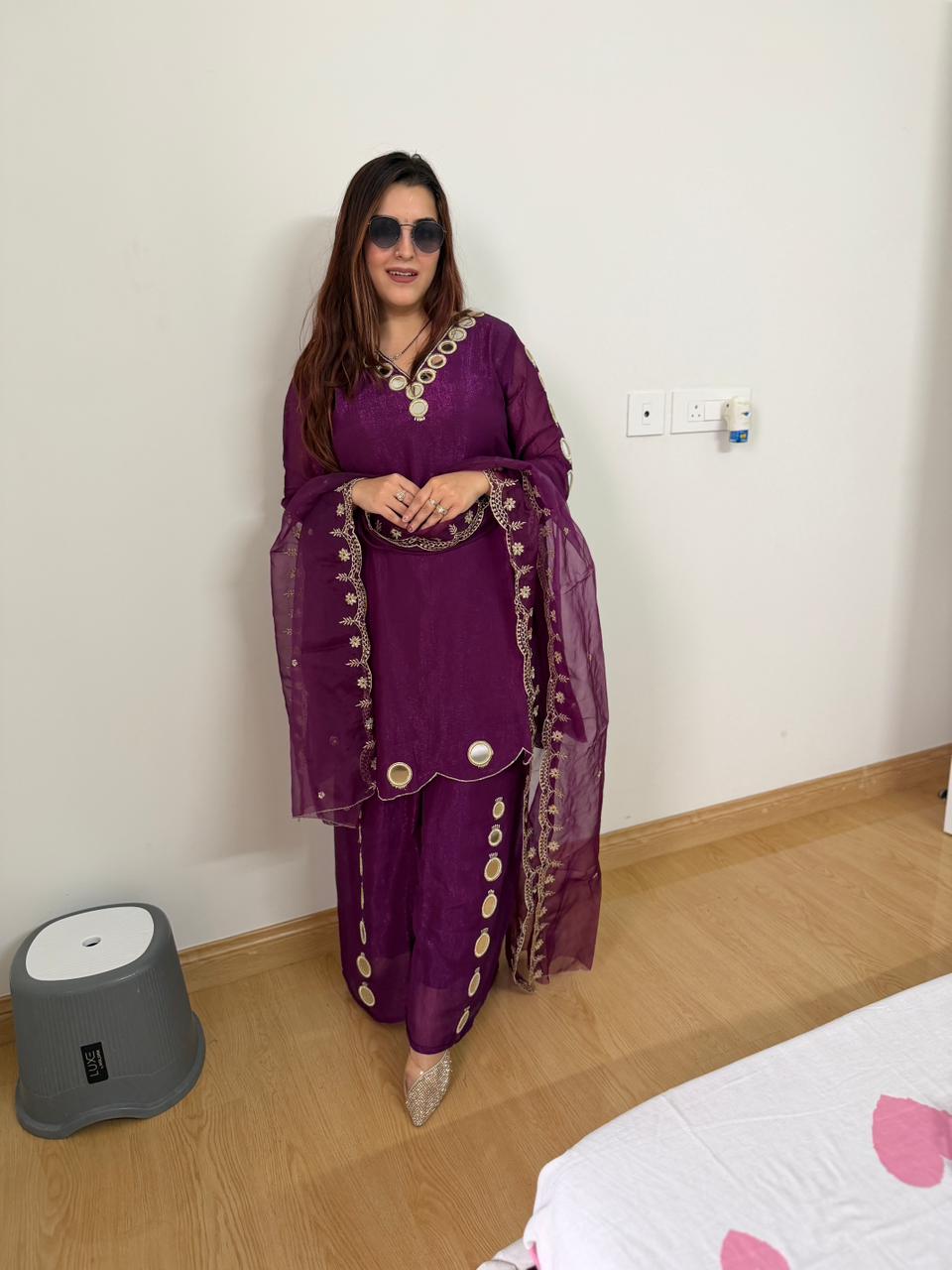 Amethyst Mirror Work Kurta Set