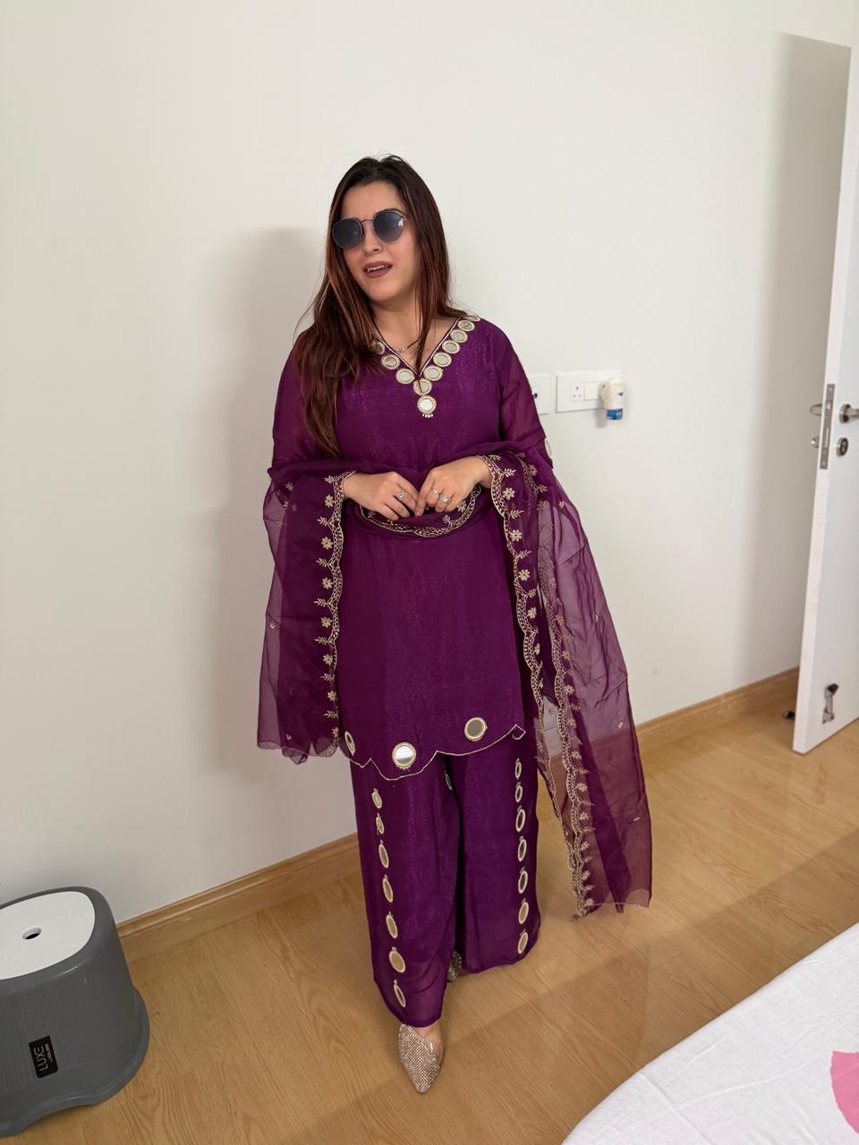 Amethyst Mirror Work Kurta Set