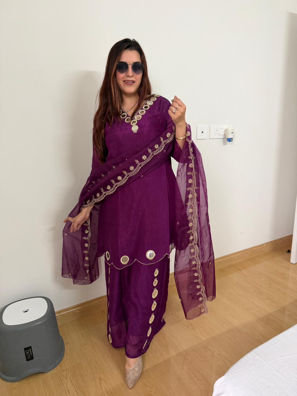 Amethyst Mirror Work Kurta Set