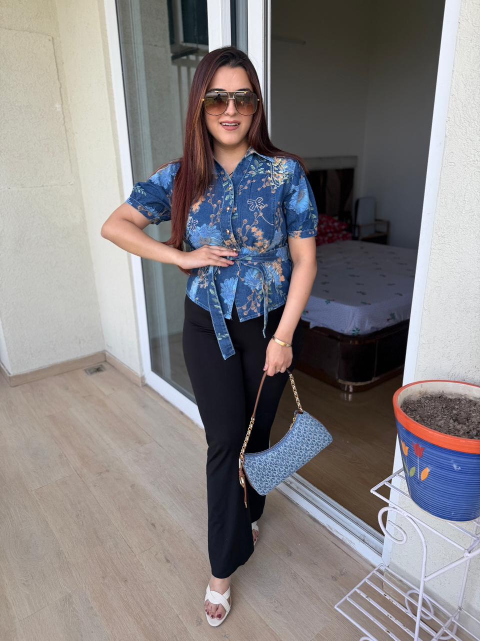 Bloom Denim Tie-Up Top