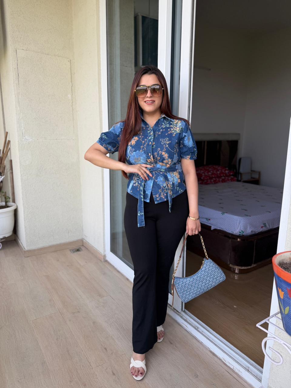 Bloom Denim Tie-Up Top