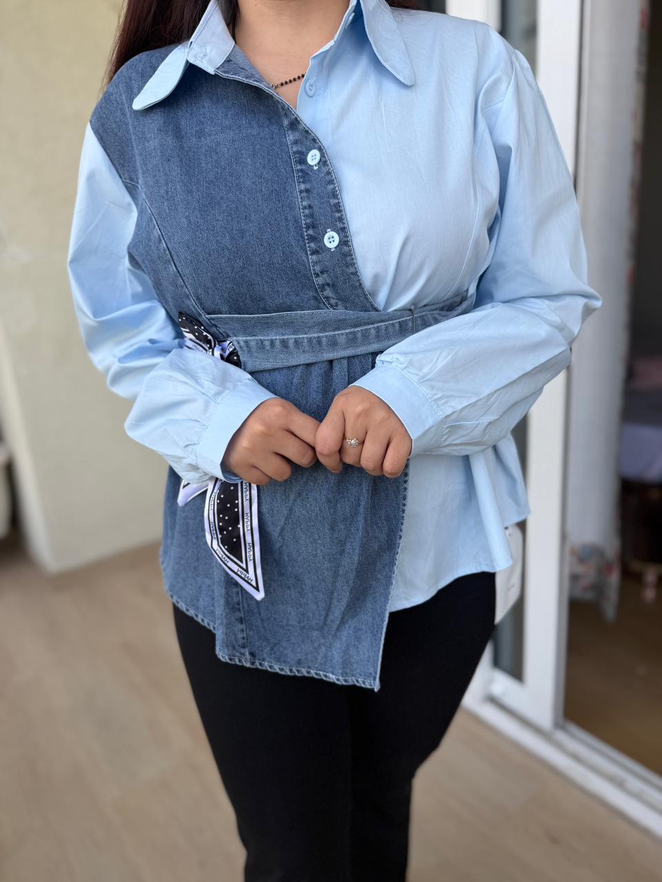 Denim Fusion Wrap Shirt