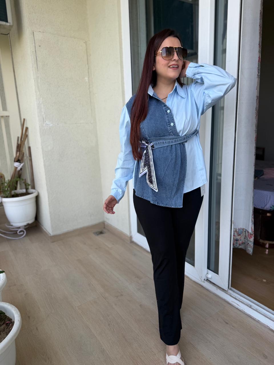 Denim Fusion Wrap Shirt