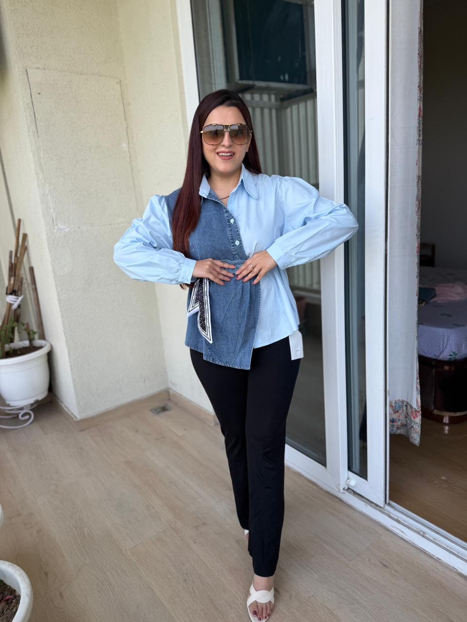 Denim Fusion Wrap Shirt