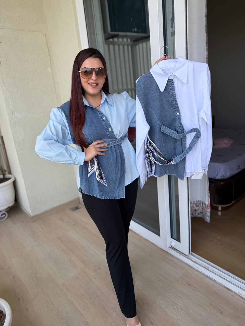 Denim Fusion Wrap Shirt