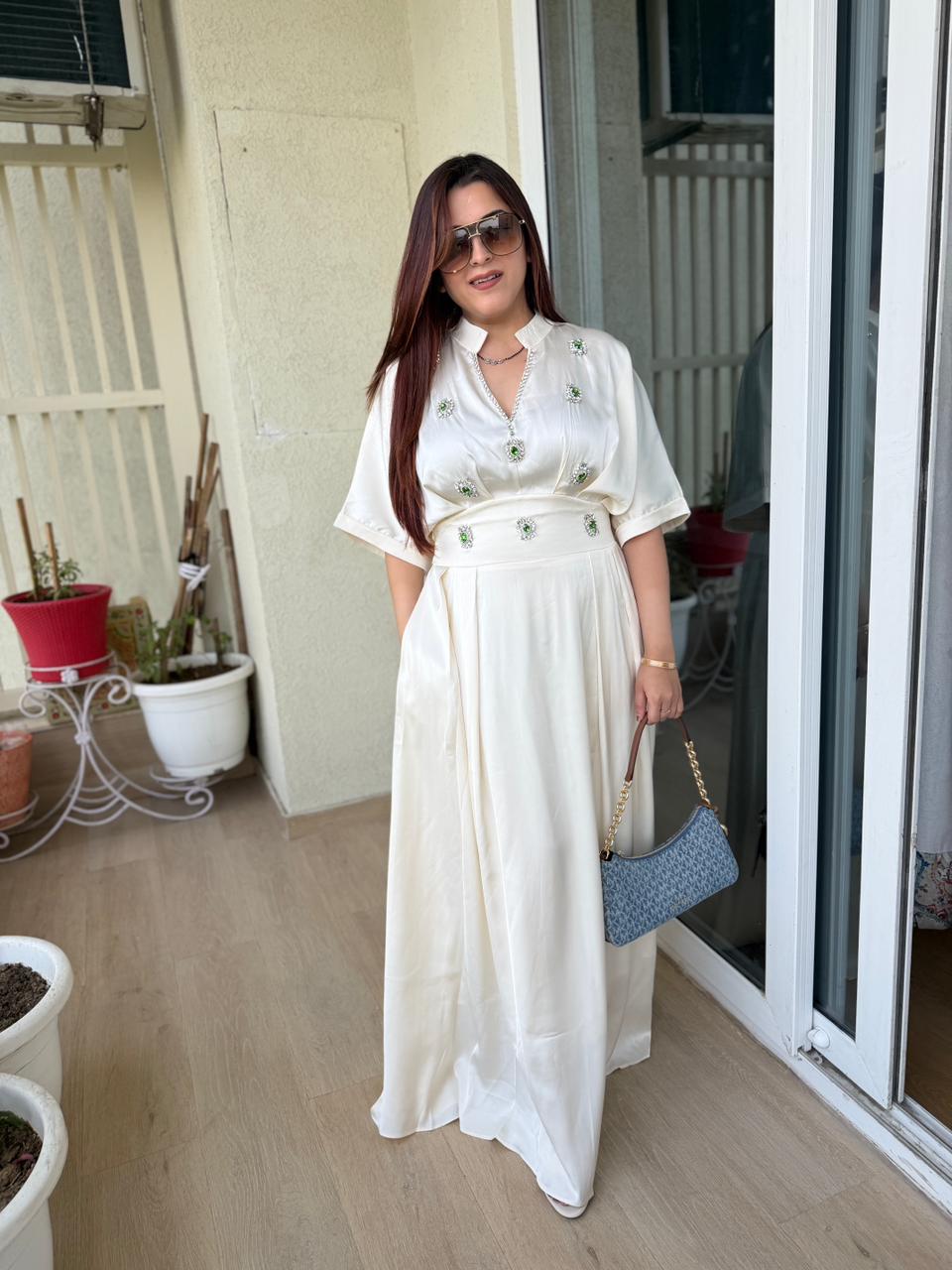 Emerald Charm Satin Maxi Dress