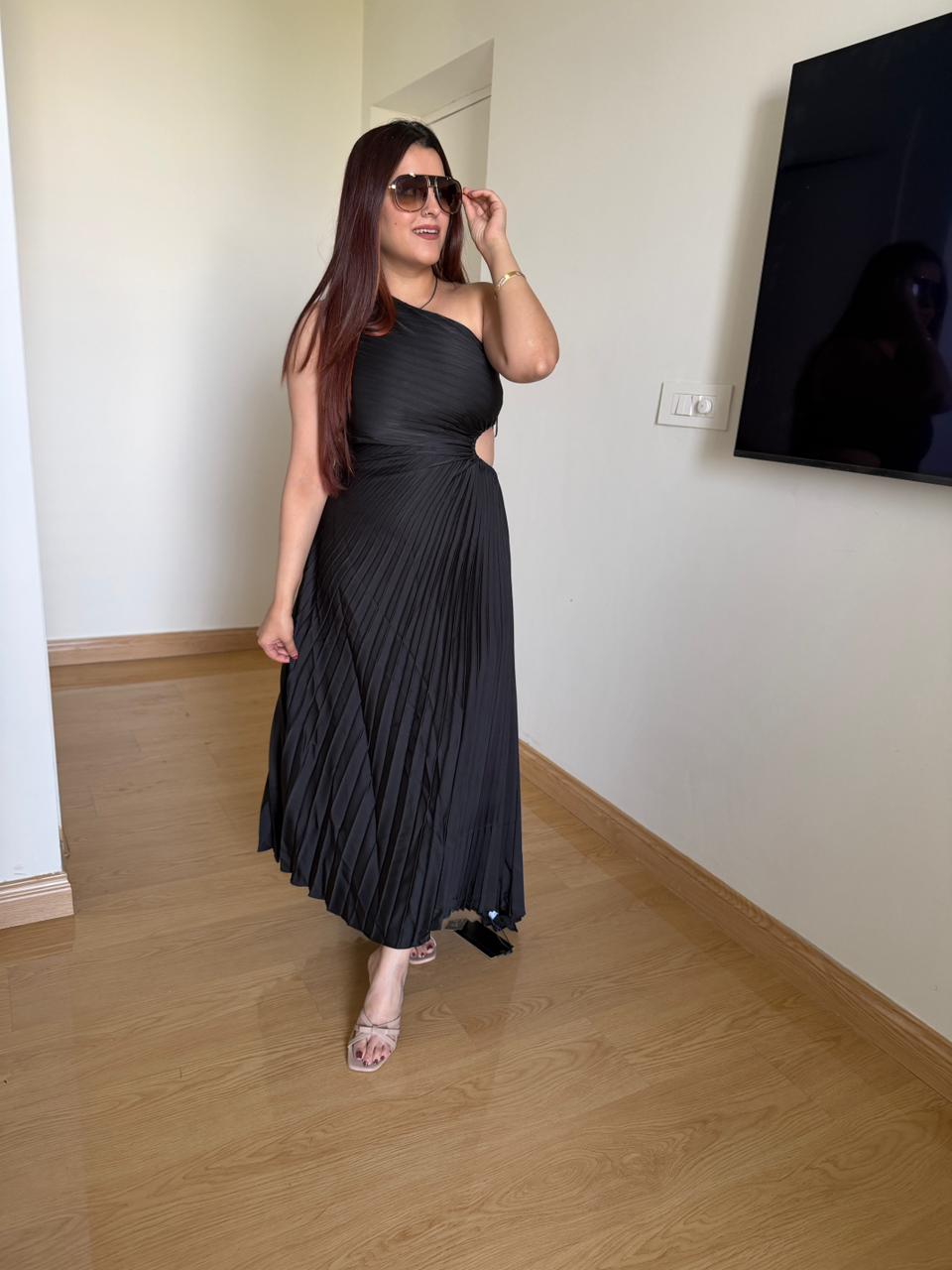 Mortal One-Shoulder Pleated Dress