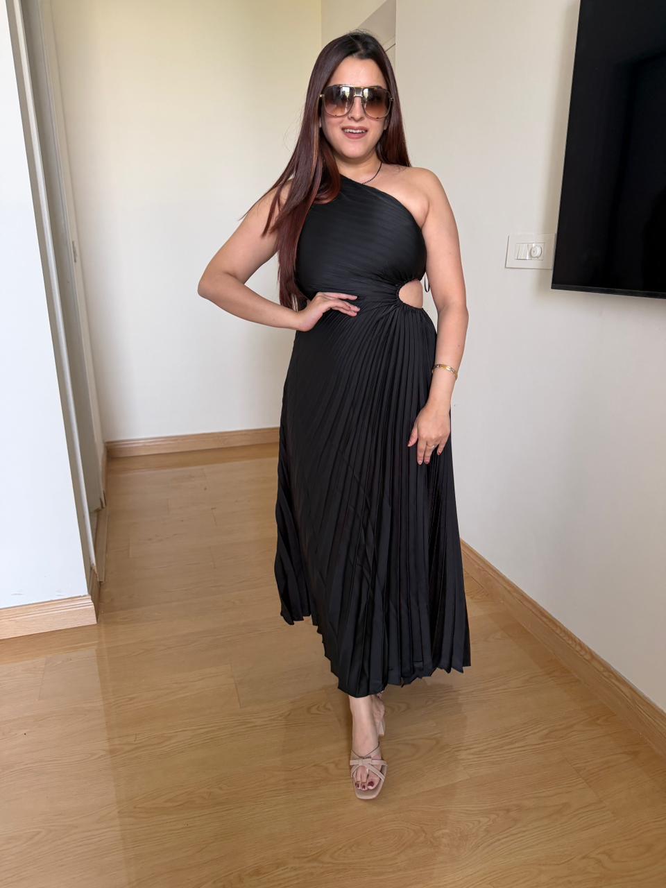 Mortal One-Shoulder Pleated Dress