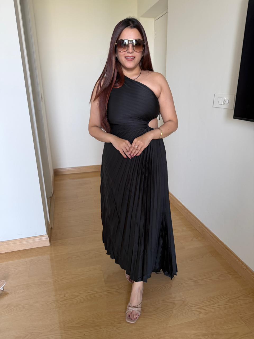 Mortal One-Shoulder Pleated Dress