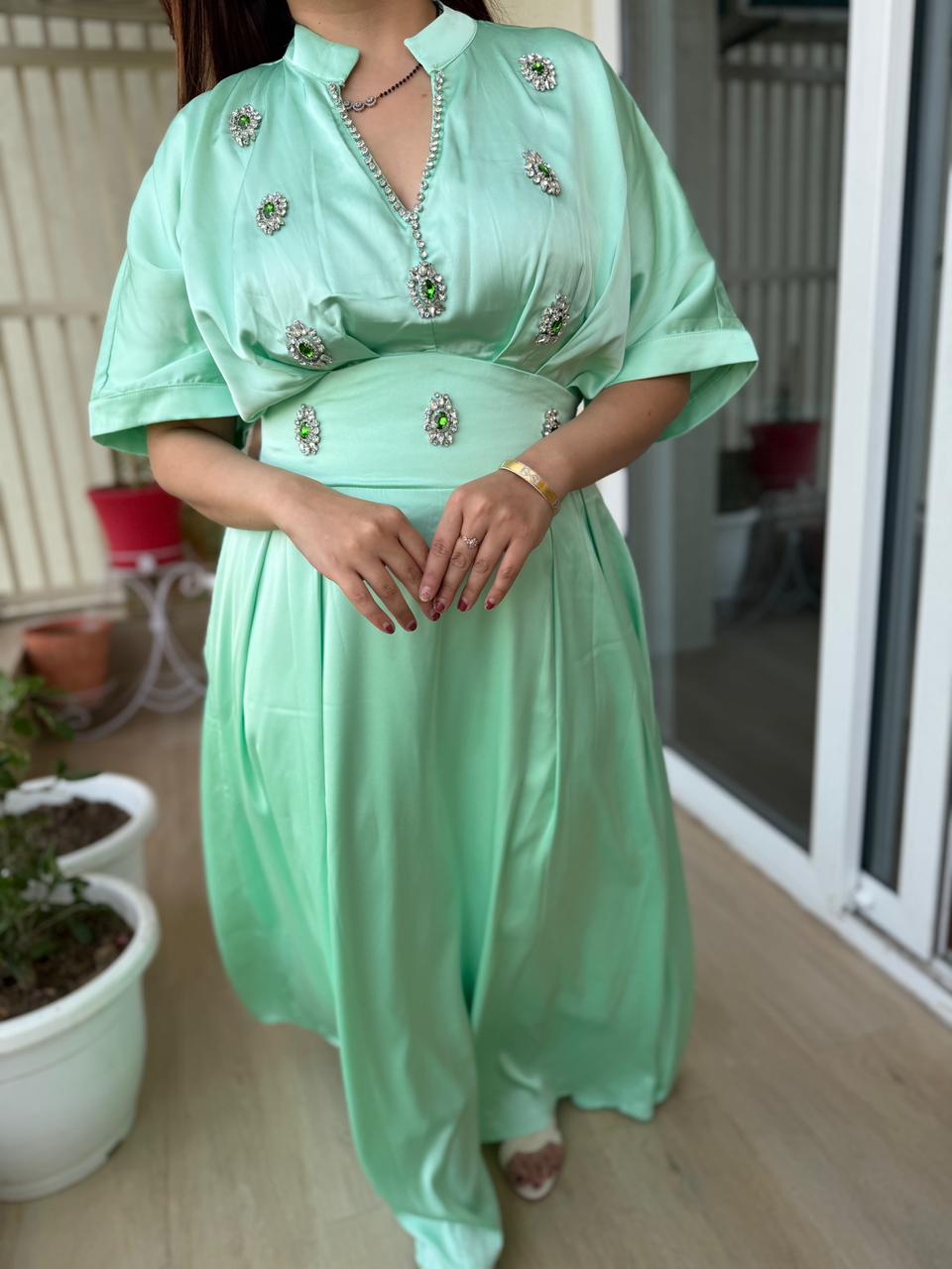 Emerald Charm Satin Maxi Dress
