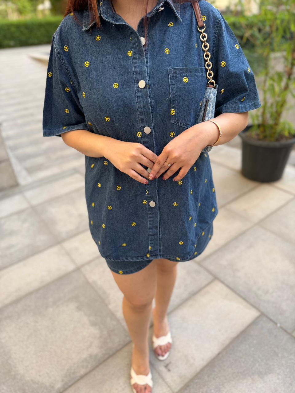 Smiley Denim Shorts Co-Ord Set