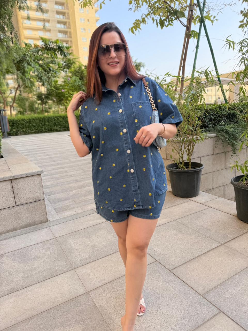 Smiley Denim Shorts Co-Ord Set