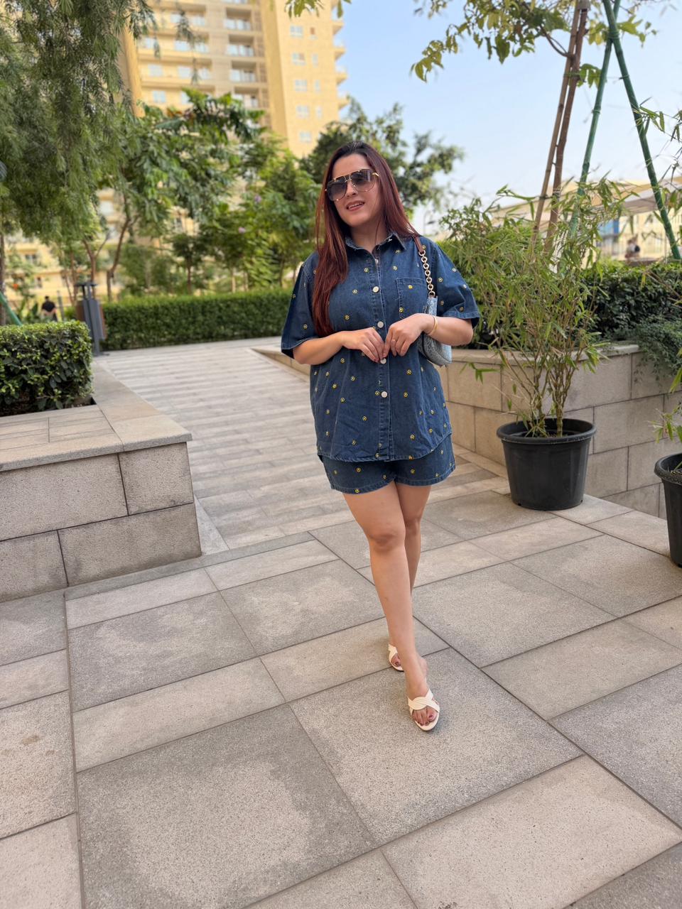 Smiley Denim Shorts Co-Ord Set