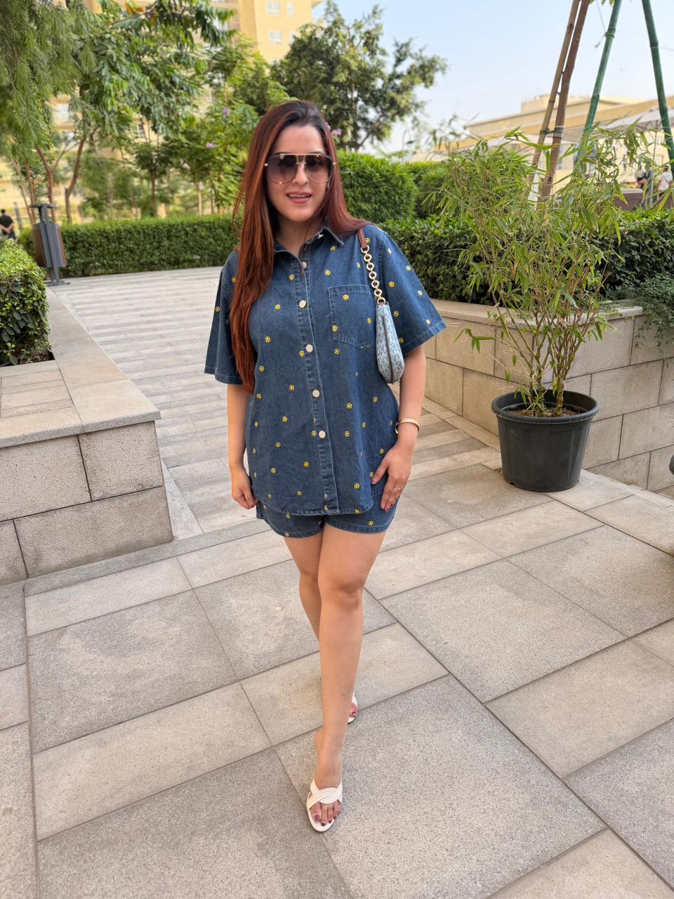 Smiley Denim Shorts Co-Ord Set
