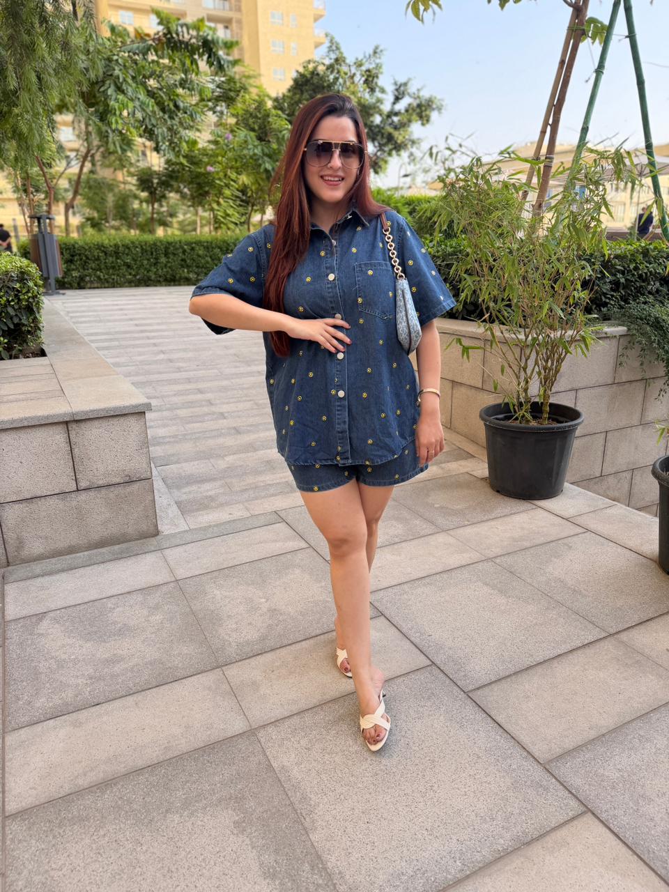 Smiley Denim Shorts Co-Ord Set