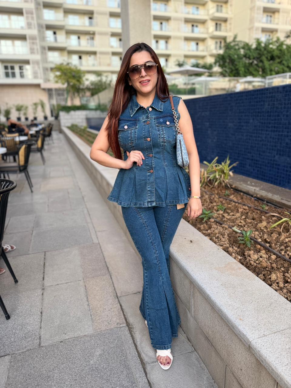 Diva Peplum Denim Co-Ord Set