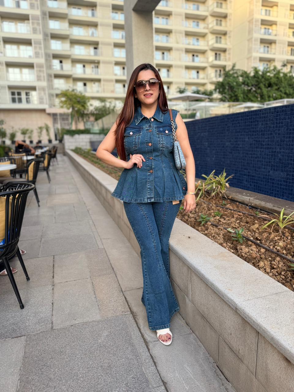 Diva Peplum Denim Co-Ord Set