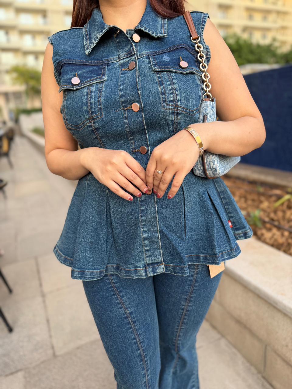 Diva Peplum Denim Co-Ord Set