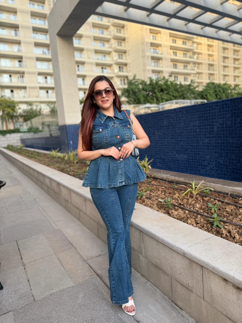 Diva Peplum Denim Co-Ord Set