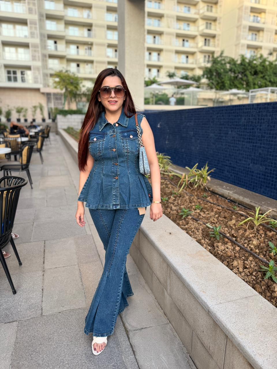 Diva Peplum Denim Co-Ord Set