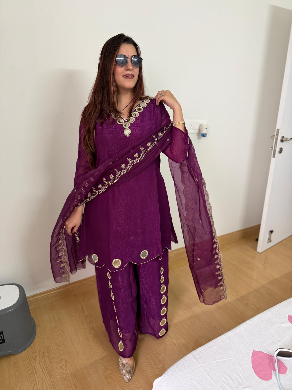 Amethyst Mirror Work Kurta Set