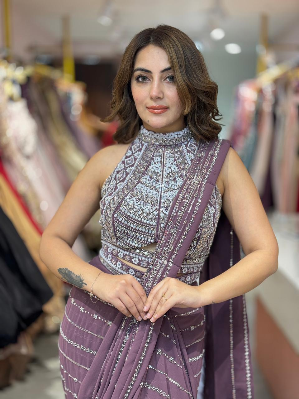 Poppy Mirage Sequin Saree Set