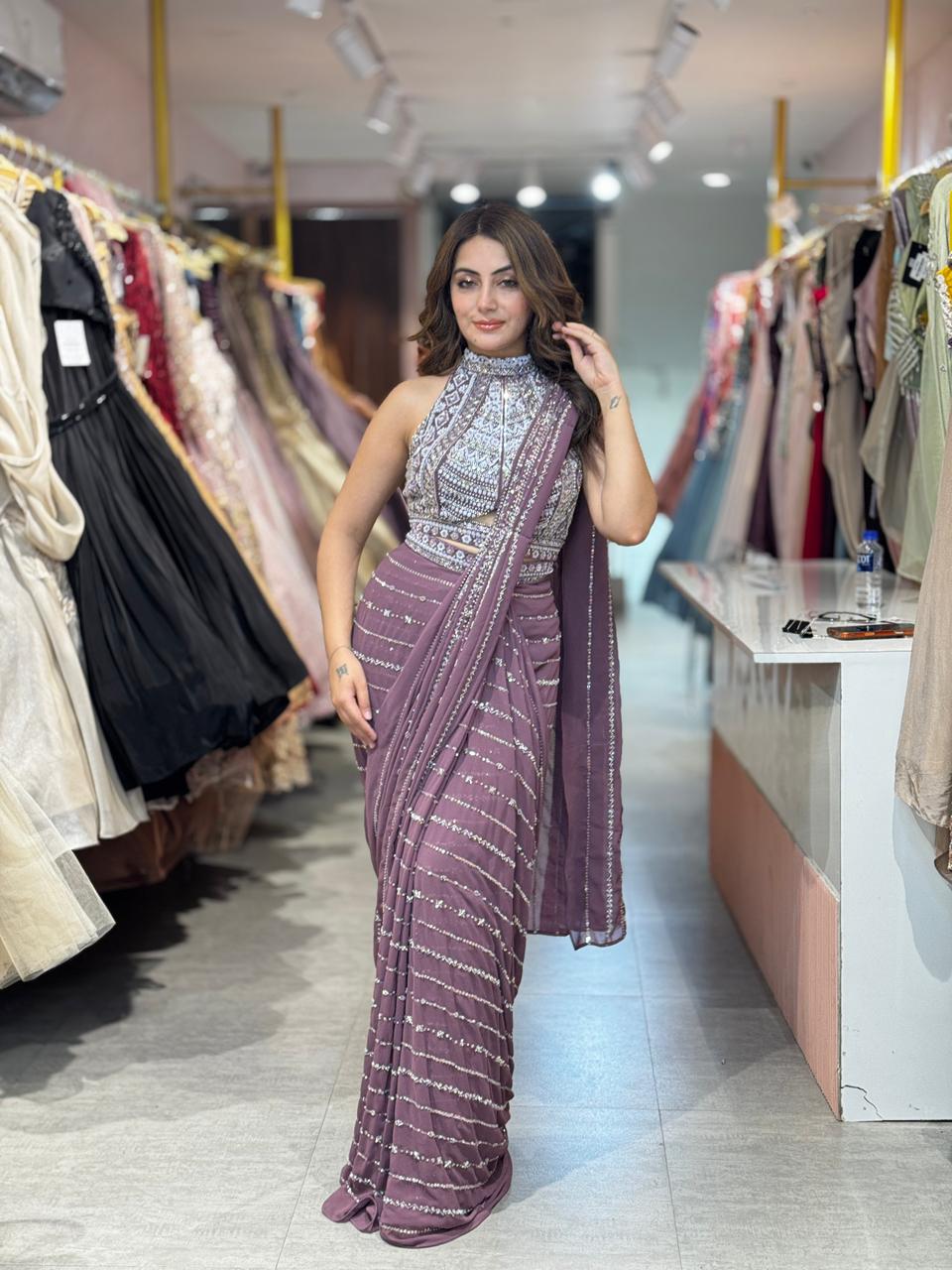 Poppy Mirage Sequin Saree Set