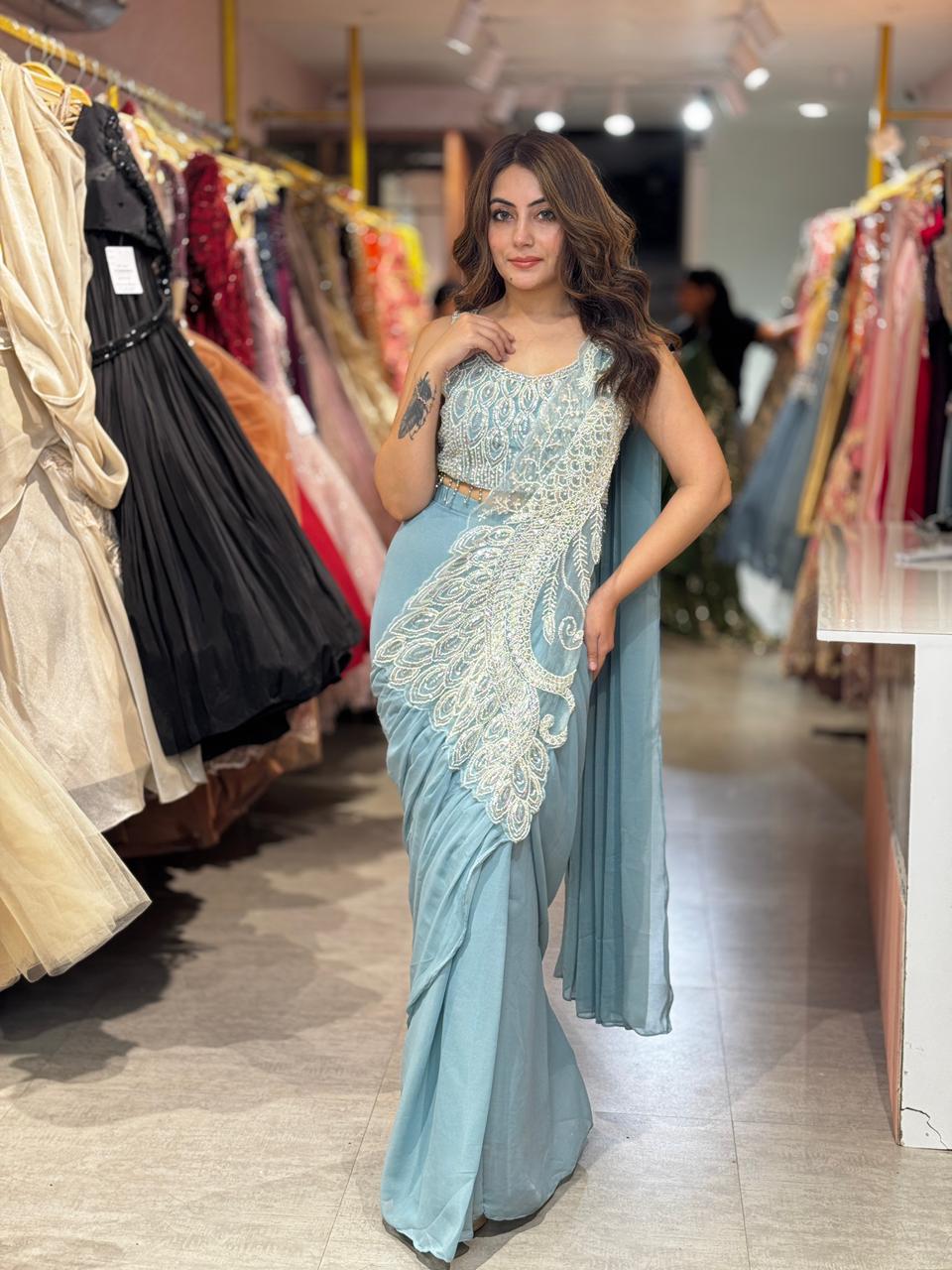 Iris Pearl Embellished Saree Set