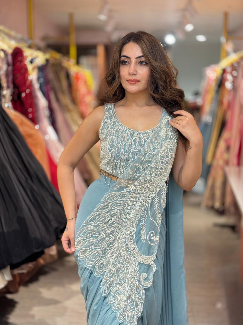 Iris Pearl Embellished Saree Set