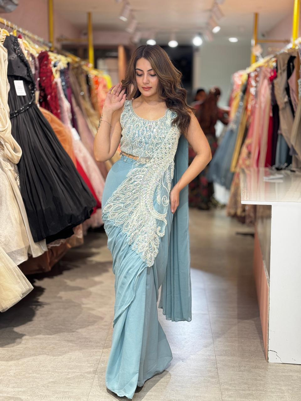 Iris Pearl Embellished Saree Set