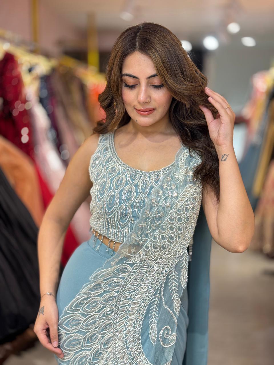 Iris Pearl Embellished Saree Set