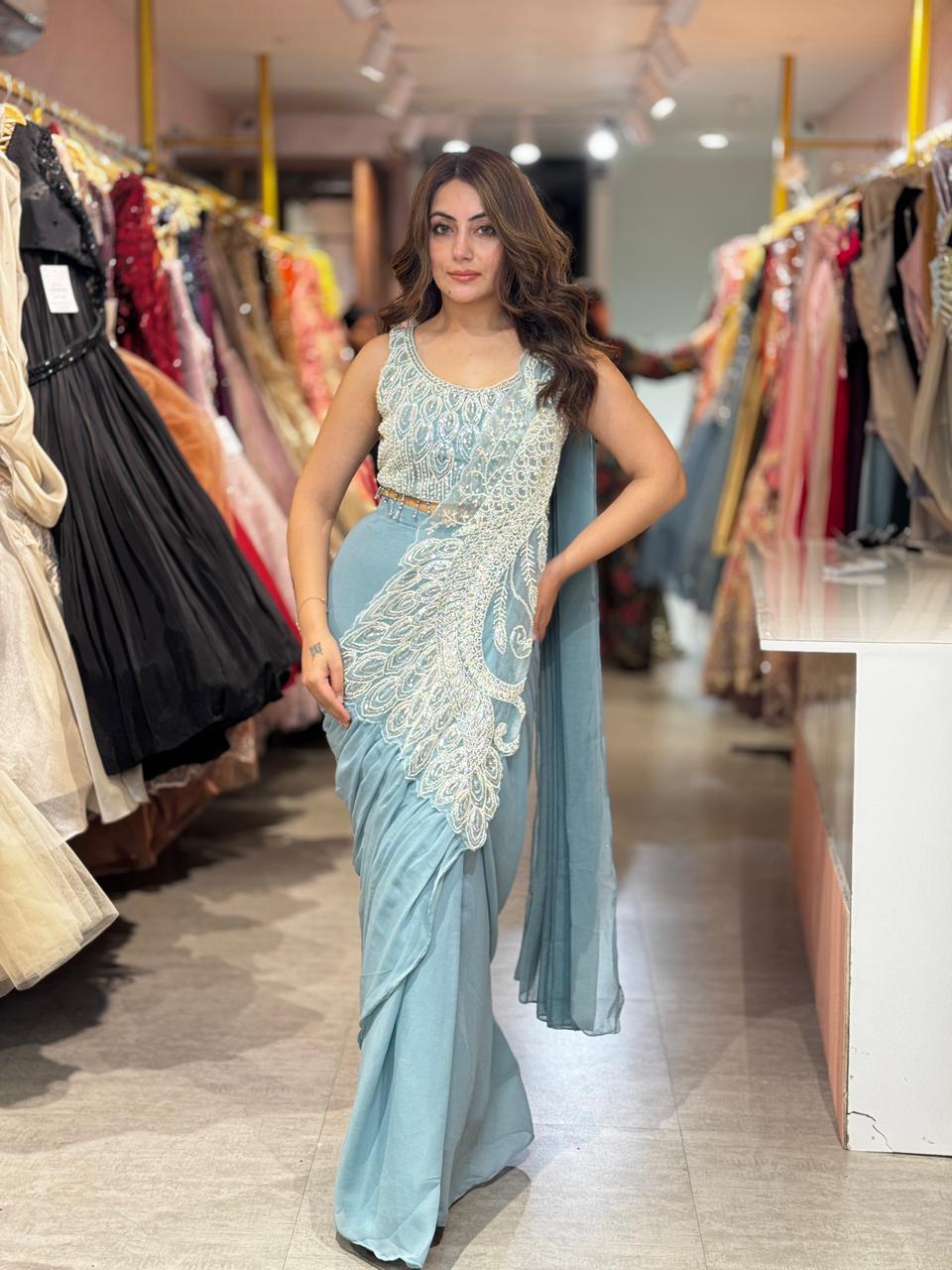 Iris Pearl Embellished Saree Set