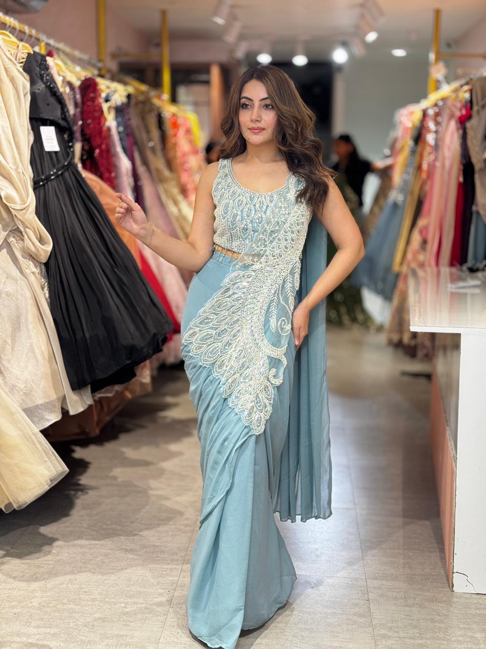 Iris Pearl Embellished Saree Set