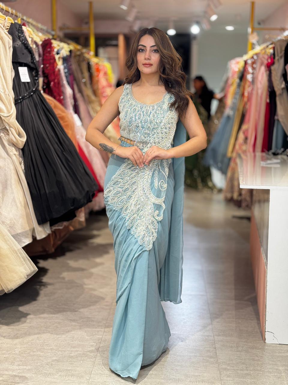 Iris Pearl Embellished Saree Set