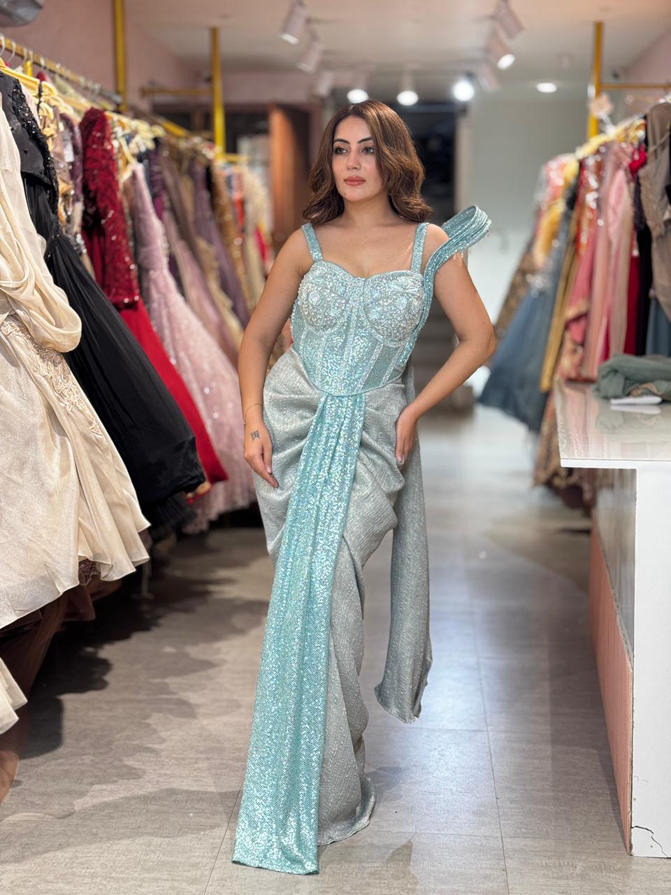 Salvia Shimmer Indo-Western Set