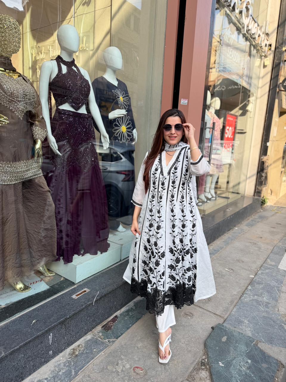Noir Blossom Embroidered Anarkali Set