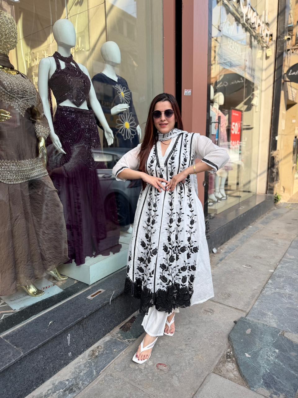 Noir Blossom Embroidered Anarkali Set