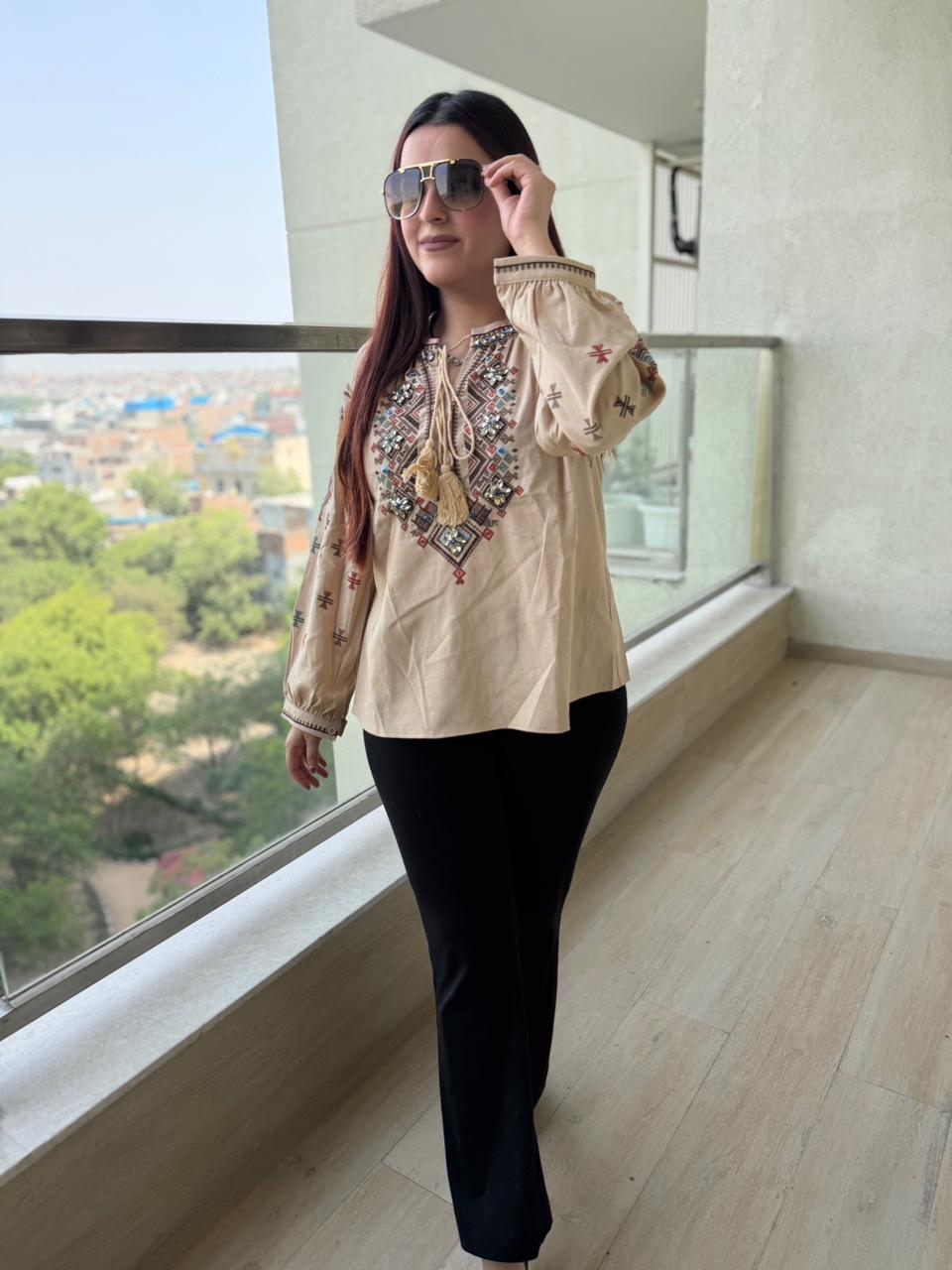 Desert Jewel Embroidered Boho Top