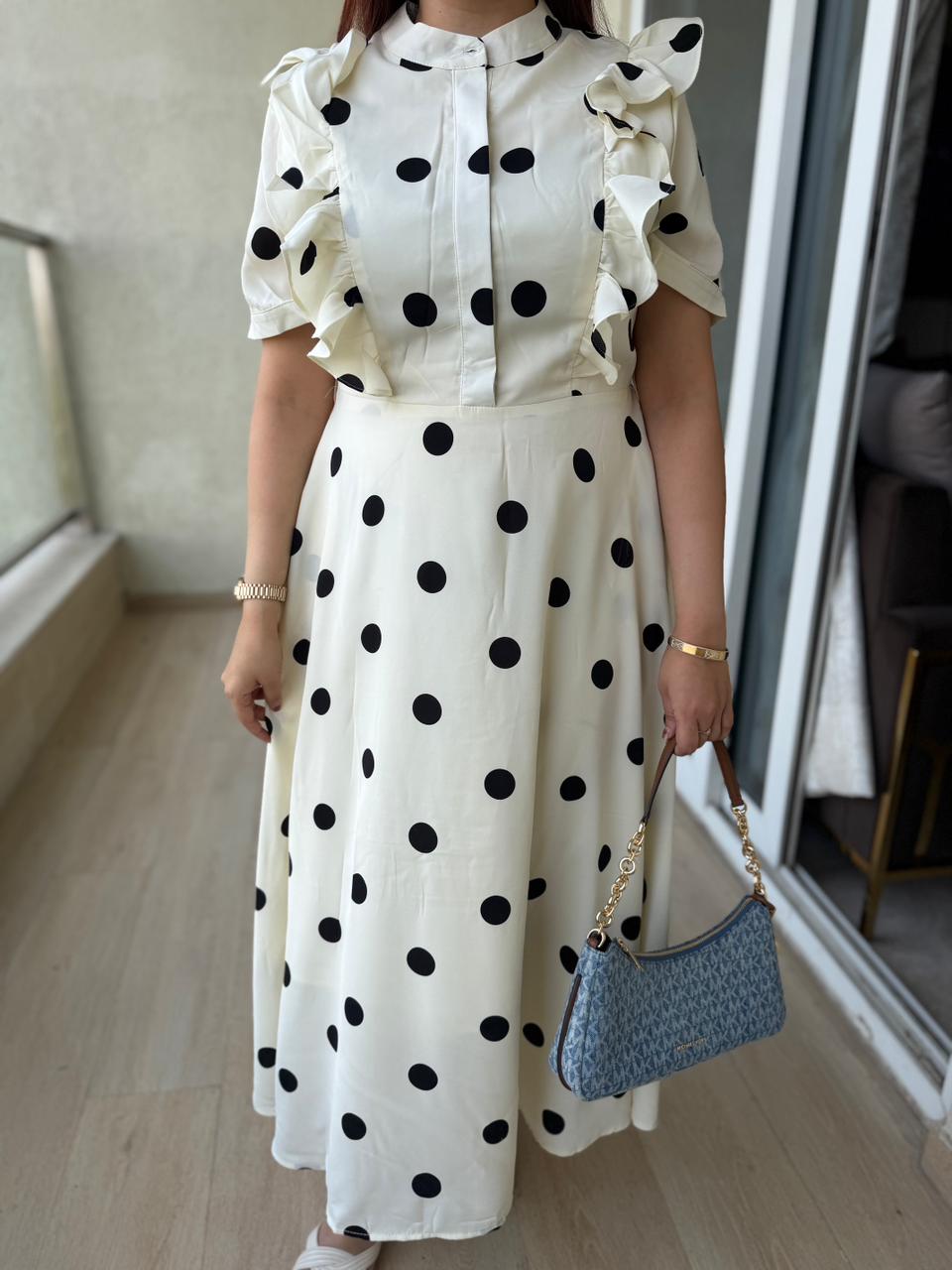 Monroe Polka Ruffle Maxi Dress